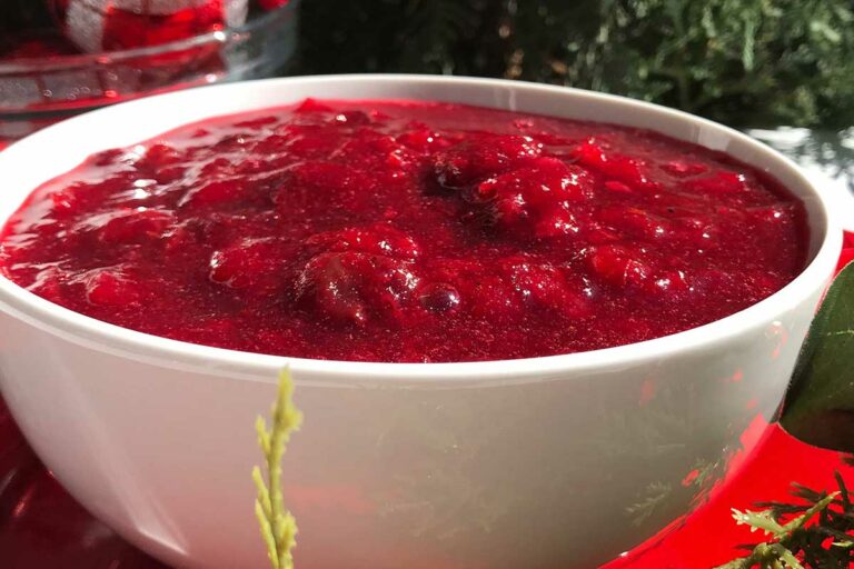 bowl of cranberry and cherry sauce.