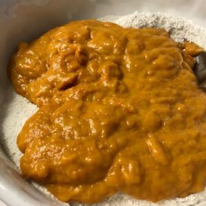 wet and dry ingredients in a bowl