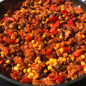 chili cooking on stove.