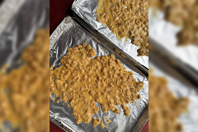 peanut brittle on baking sheets.