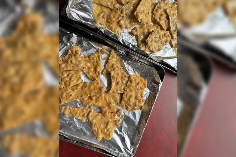 peanut brittle on baking sheets.