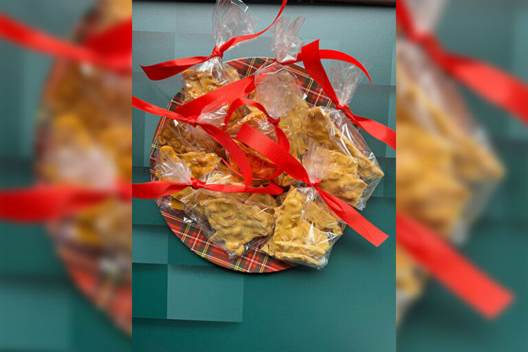 gift wrapped peanut brittle.