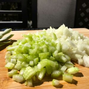 chopped celery and onion.