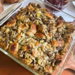 casserole dish of nanny’s stuffing.