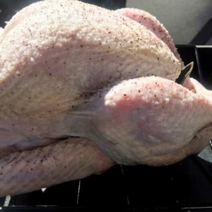 raw turkey prepped for oven.