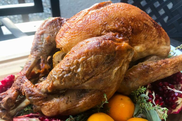 roast turkey on a platter.
