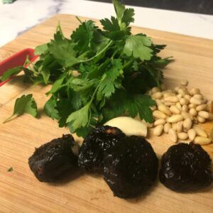 ingredients for stuffing on a cutting board