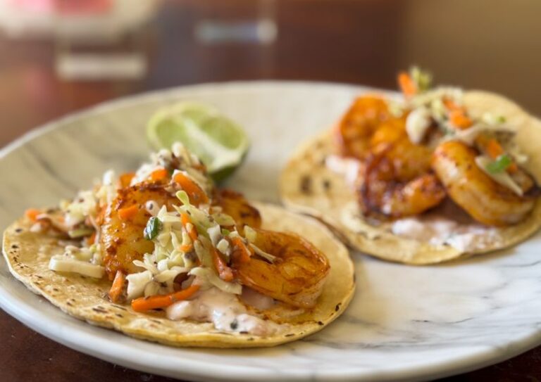 two shrimp tacos.