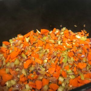 cooked veggies in a pot.