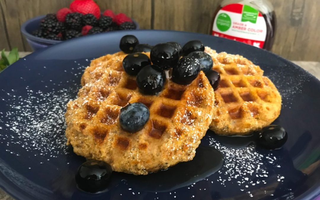 Cornmeal-Chia Waffles With Maple and Blueberry Syrup