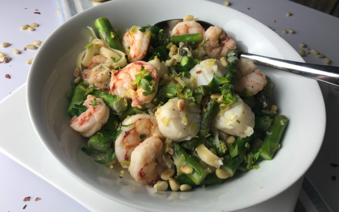 Shrimp, Scallops & Asparagus Linguine | My Curated Tastes
