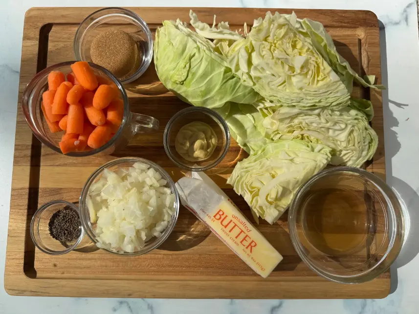 ingredients for cabbage and carrots.