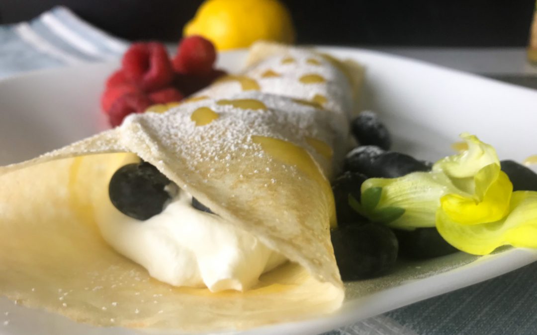 Crepes With Whipped Cream, Lemon Curd And Fresh Berries
