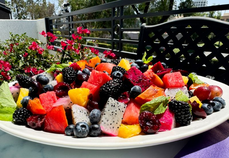 platter of exotic fruit salad.