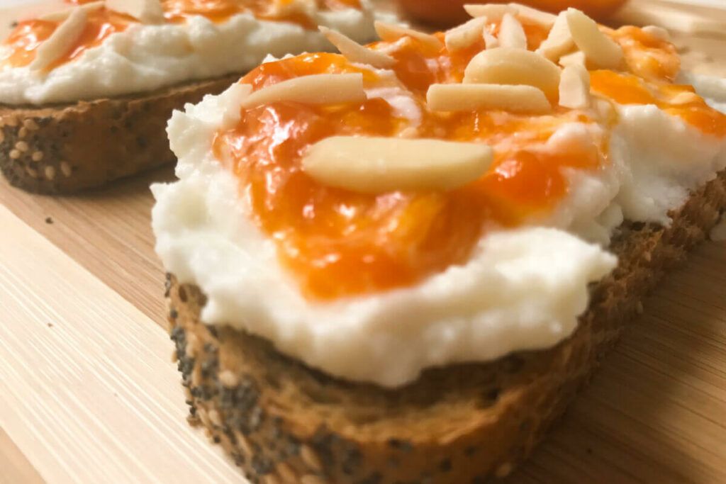 finished apricot and whipped ricotta breakfast toast