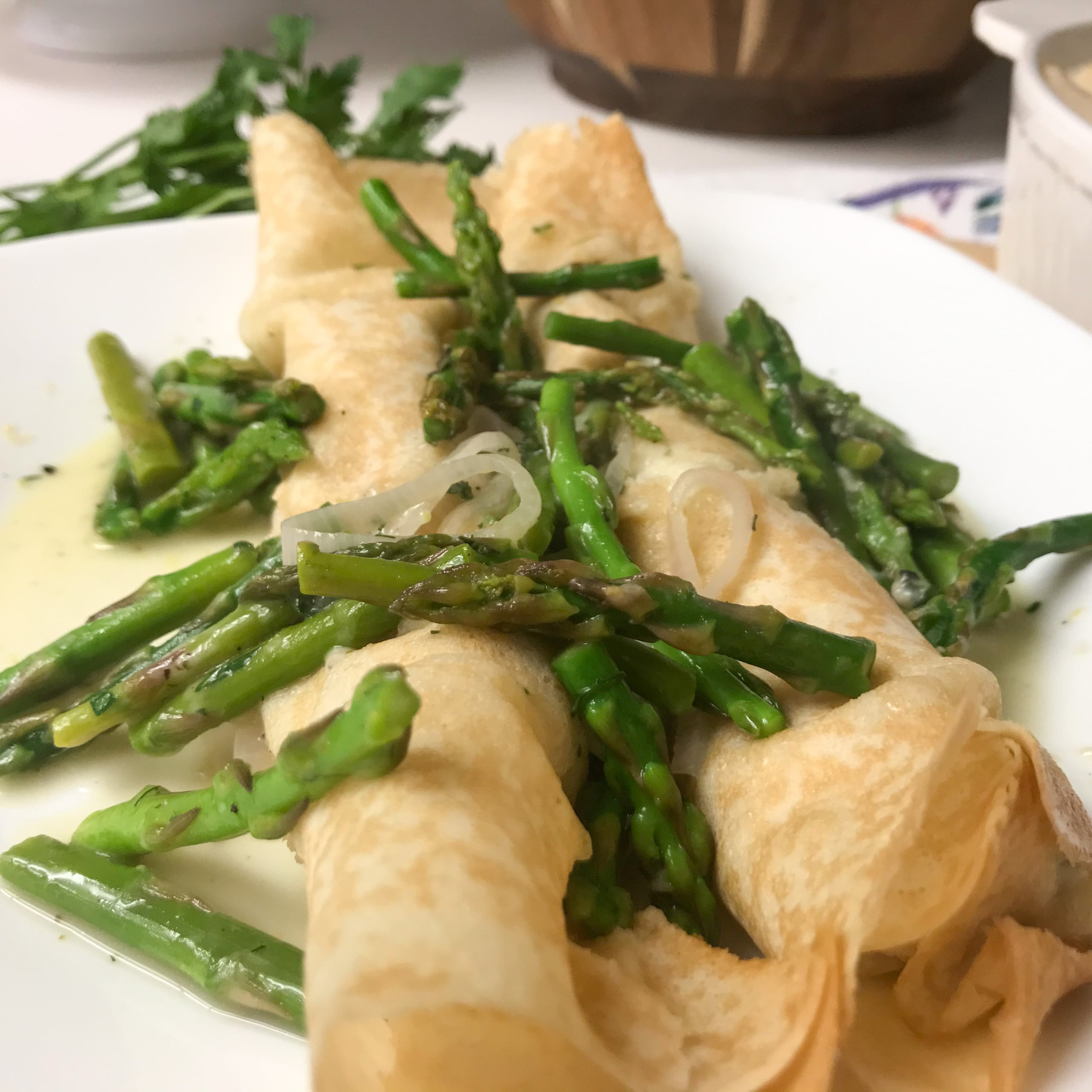 Light & Creamy Chicken & Asparagus Crepes | My Curated Tastes