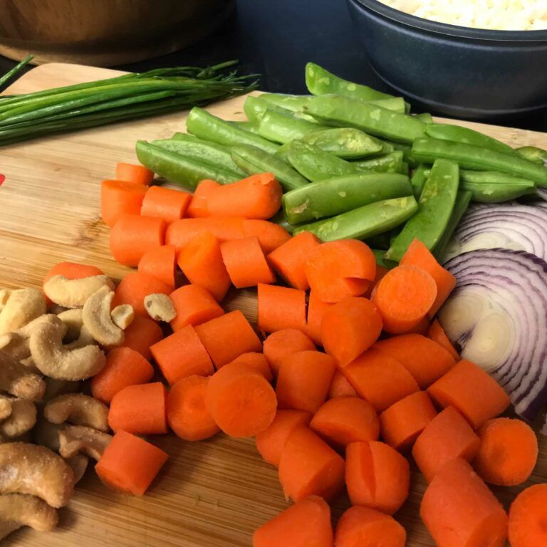 Chopped veggies and nuts.