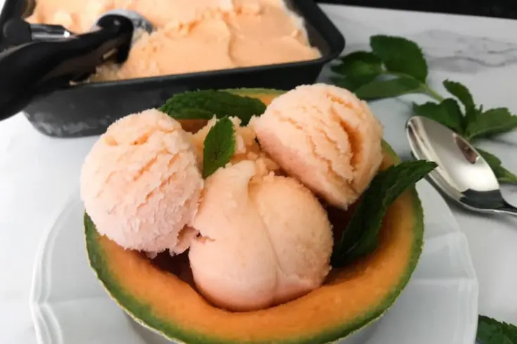 Creamy Cantaloupe Sorbet.