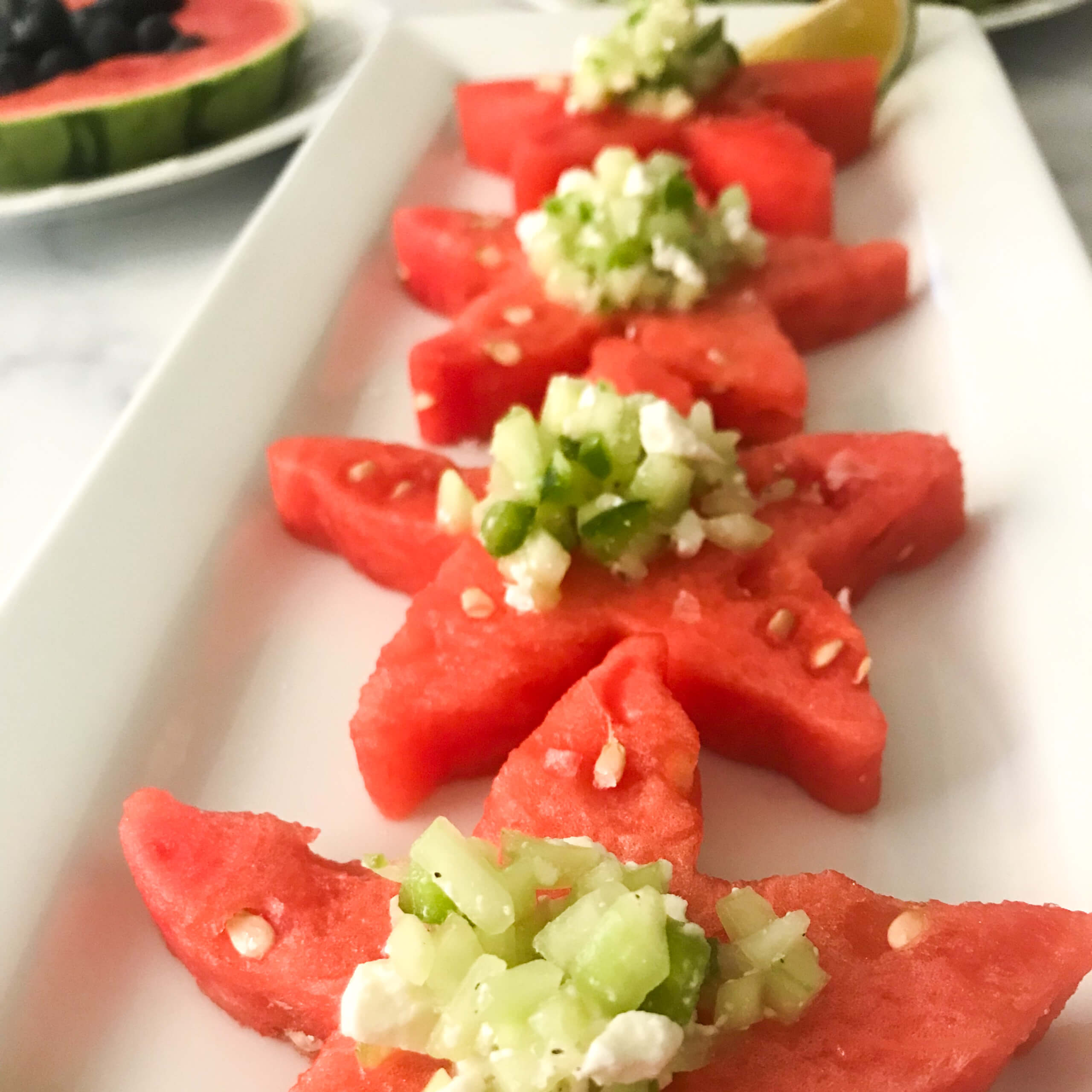 Watermelon Cutouts With Cucumber & Feta Salad | My Curated Tastes