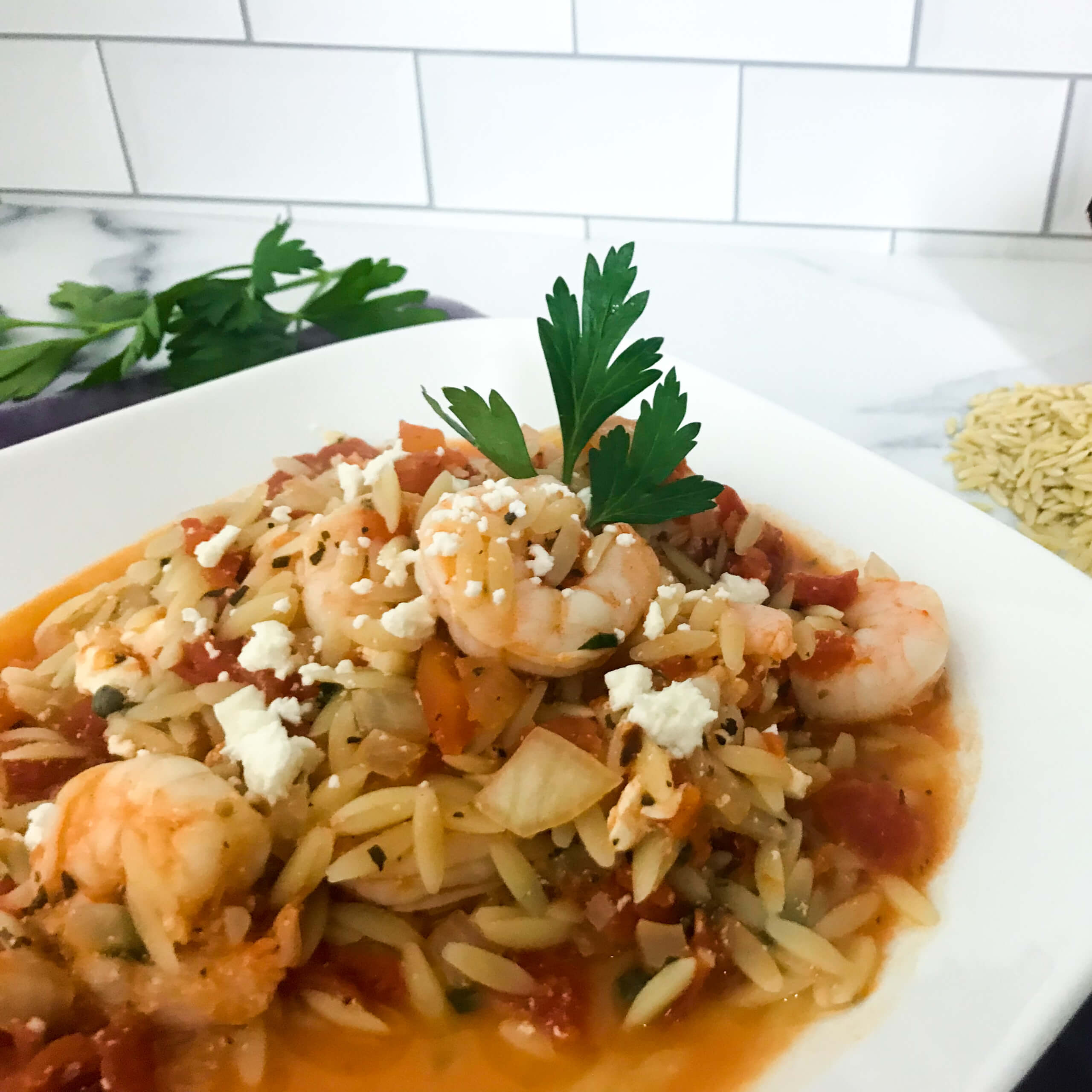 Greek Style Shrimp, Feta & Orzo | My Curated Tastes