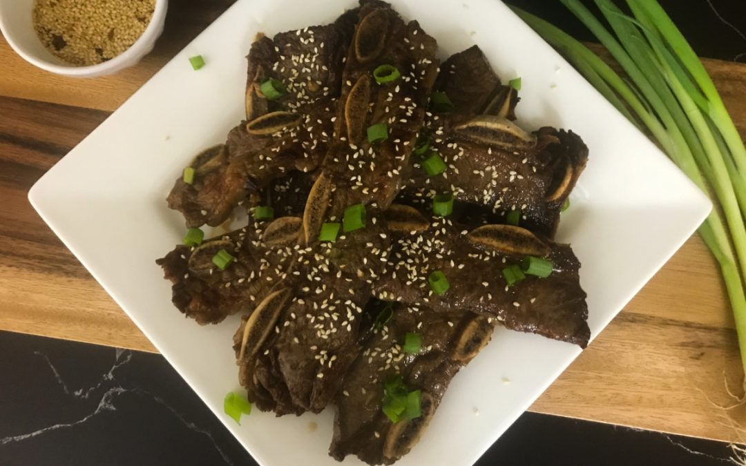 plated cooked korean short ribs