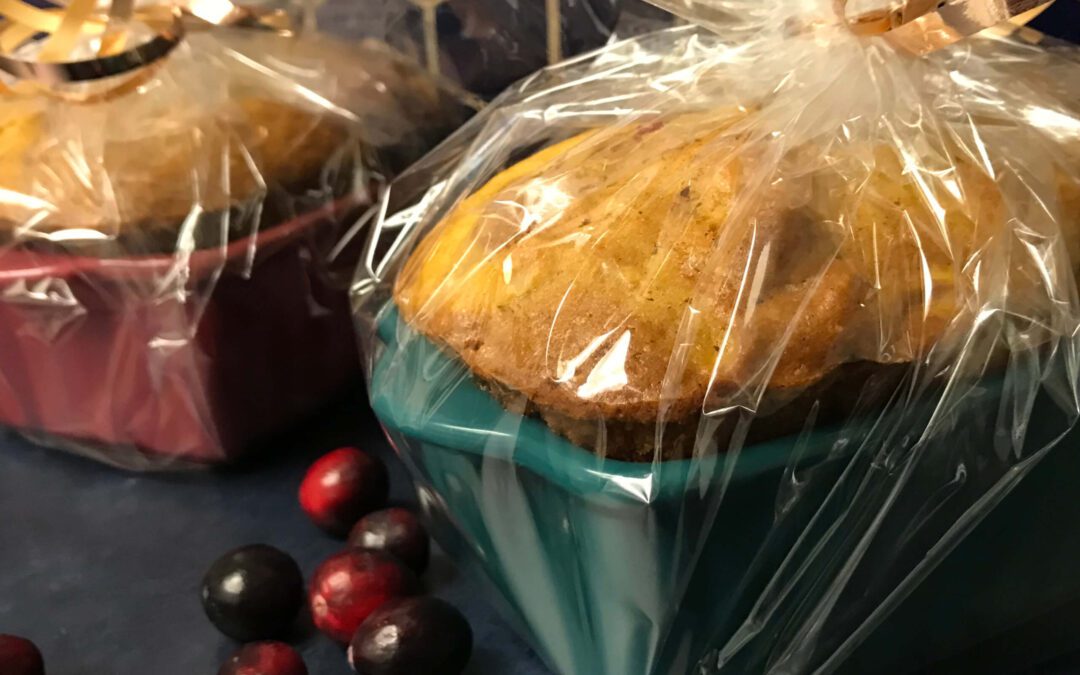 Walnut, cranberry & pumpkin bread wrapped as gifts