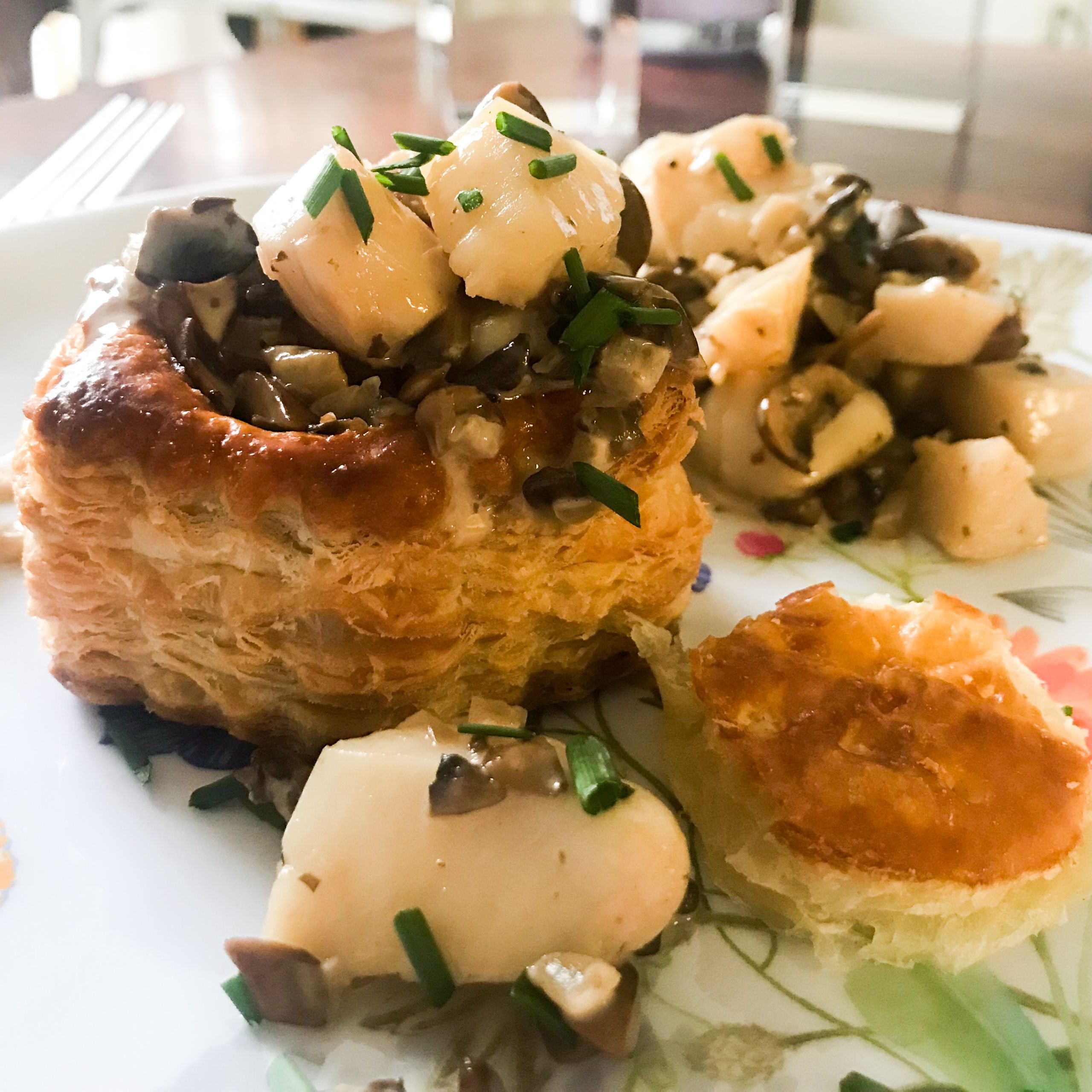 scallops and mushrooms in puff pastry with bourbon cream sauce