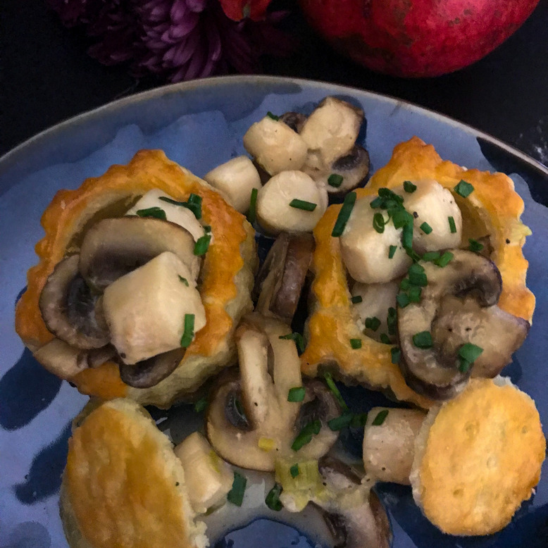 Scallops And Mushrooms In Puff Pastry With A Bourbon Cream Sauce