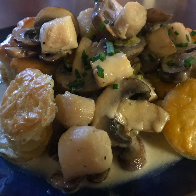 Scallops And Mushrooms In Puff Pastry With A Bourbon Cream Sauce