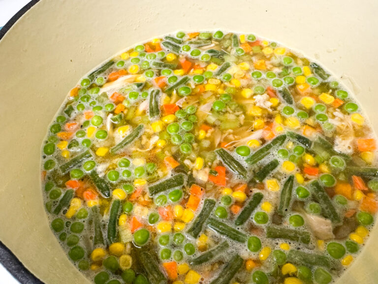 soup simmering in a pot.