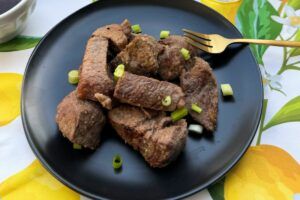 Plate of steak bites.