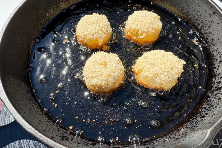 brie frying in skillet.