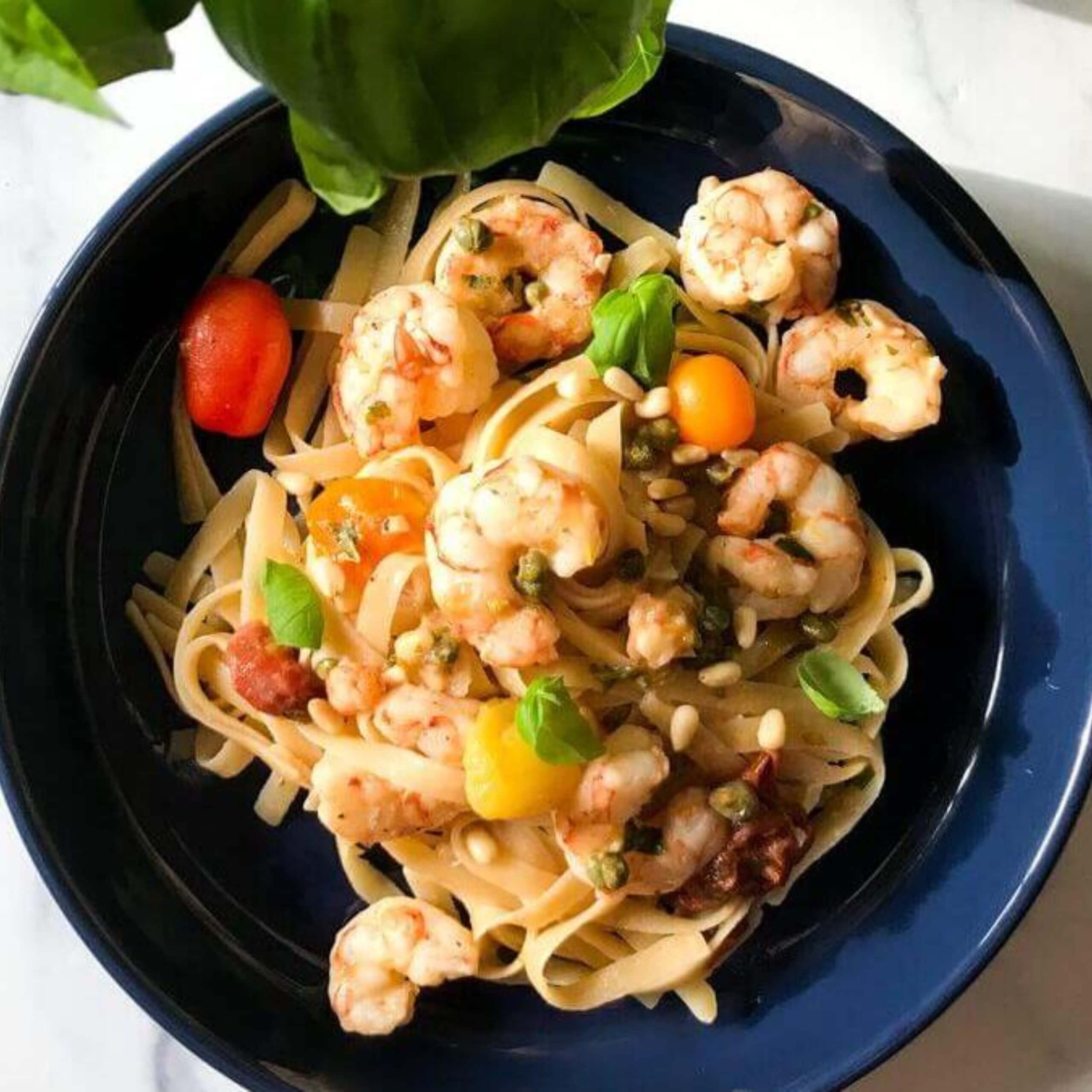 Tagliatelle With Shrimp, Capers, Lemon and Heirloom Cherry Tomatoes | My Curated Tastes
