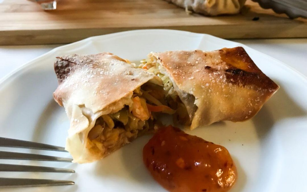 Shrimp Egg Rolls with Spicy Peanut Dipping Sauce - Life's Ambrosia