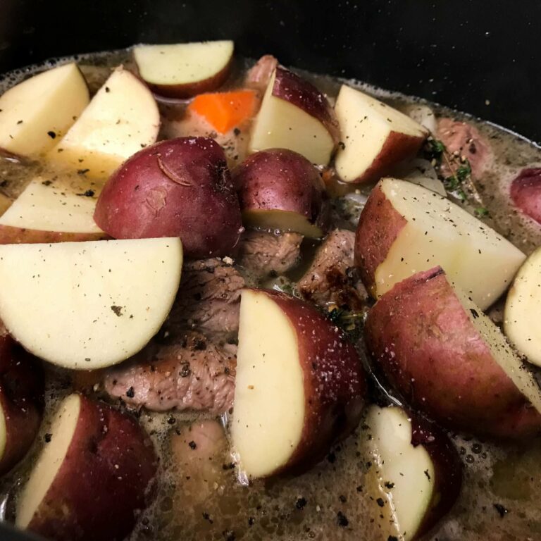 potatoes added to pot.