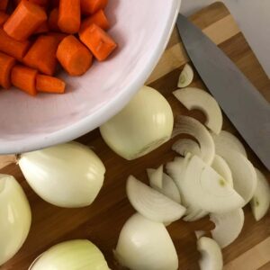 chopped onions and carrots.