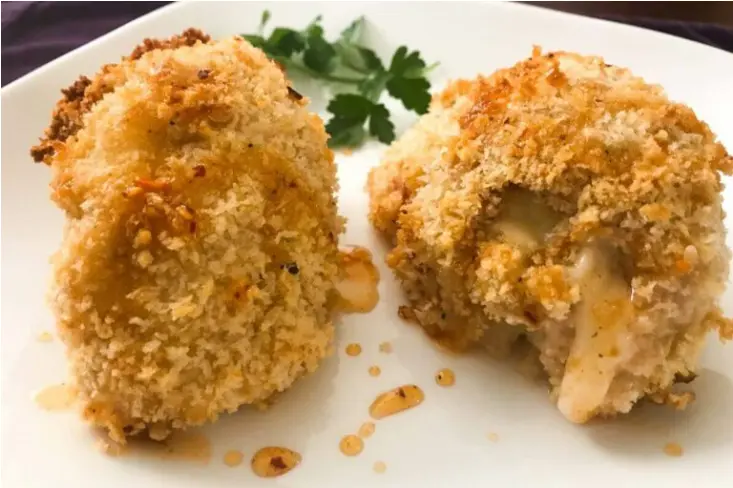 Panko Crusted Stuffed Chicken Thighs with Hot Honey.