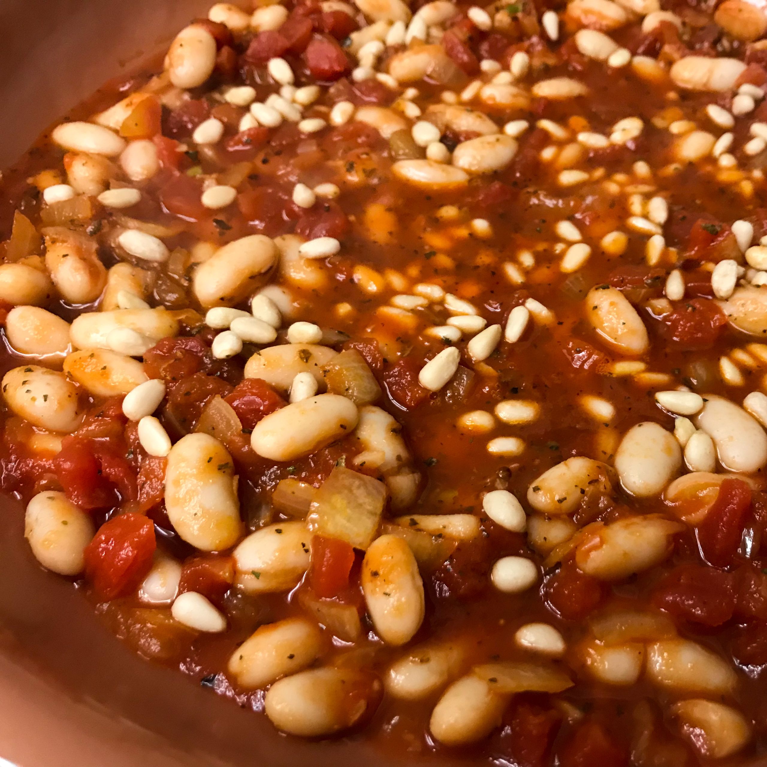 pignoli nuts in bean mixture | my curated tastes
