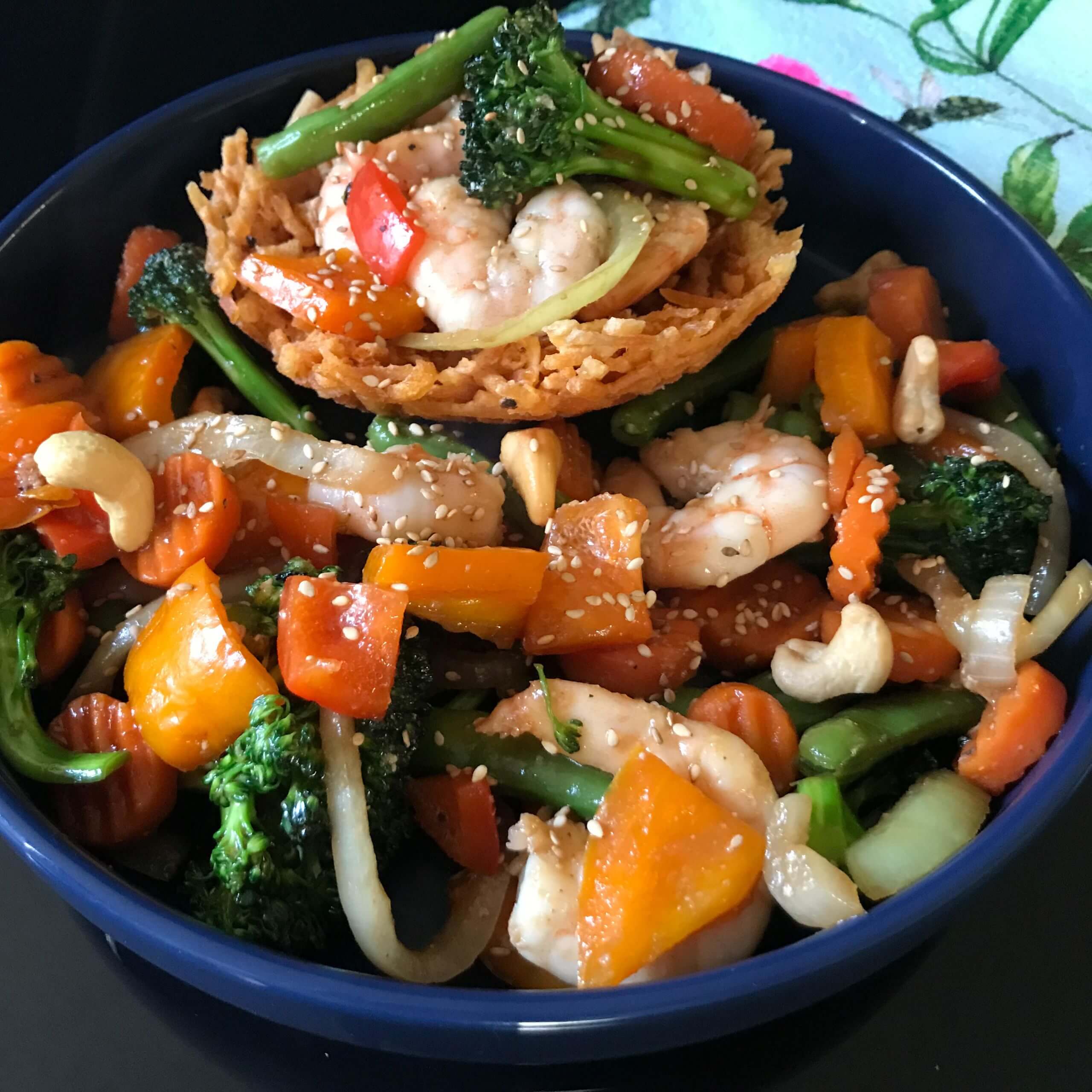 Chinese Potato Bird Nests with Shrimp and Veggies | My Curated Tastes
