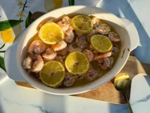 GRILLED SHRIMP SCAMPI IN A BAKING DISH.