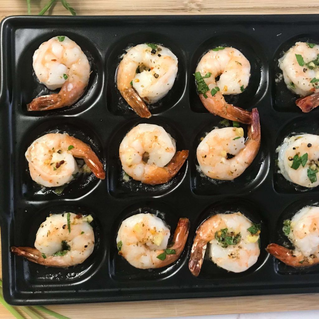 cooked shrimp in pan.