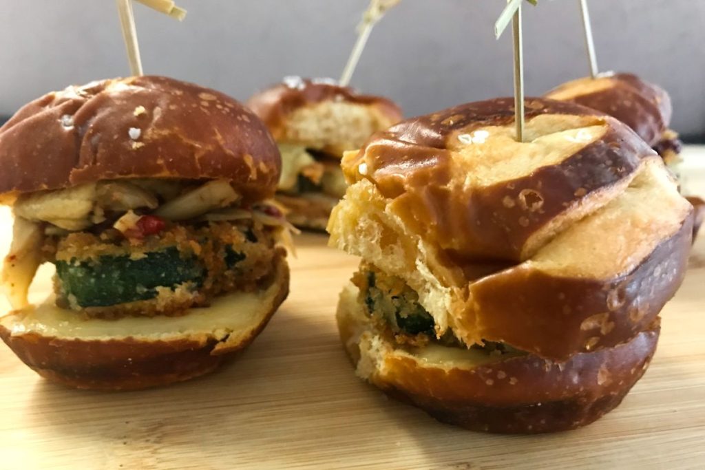 Crispy Zucchini sliders on a board | my curated tastes