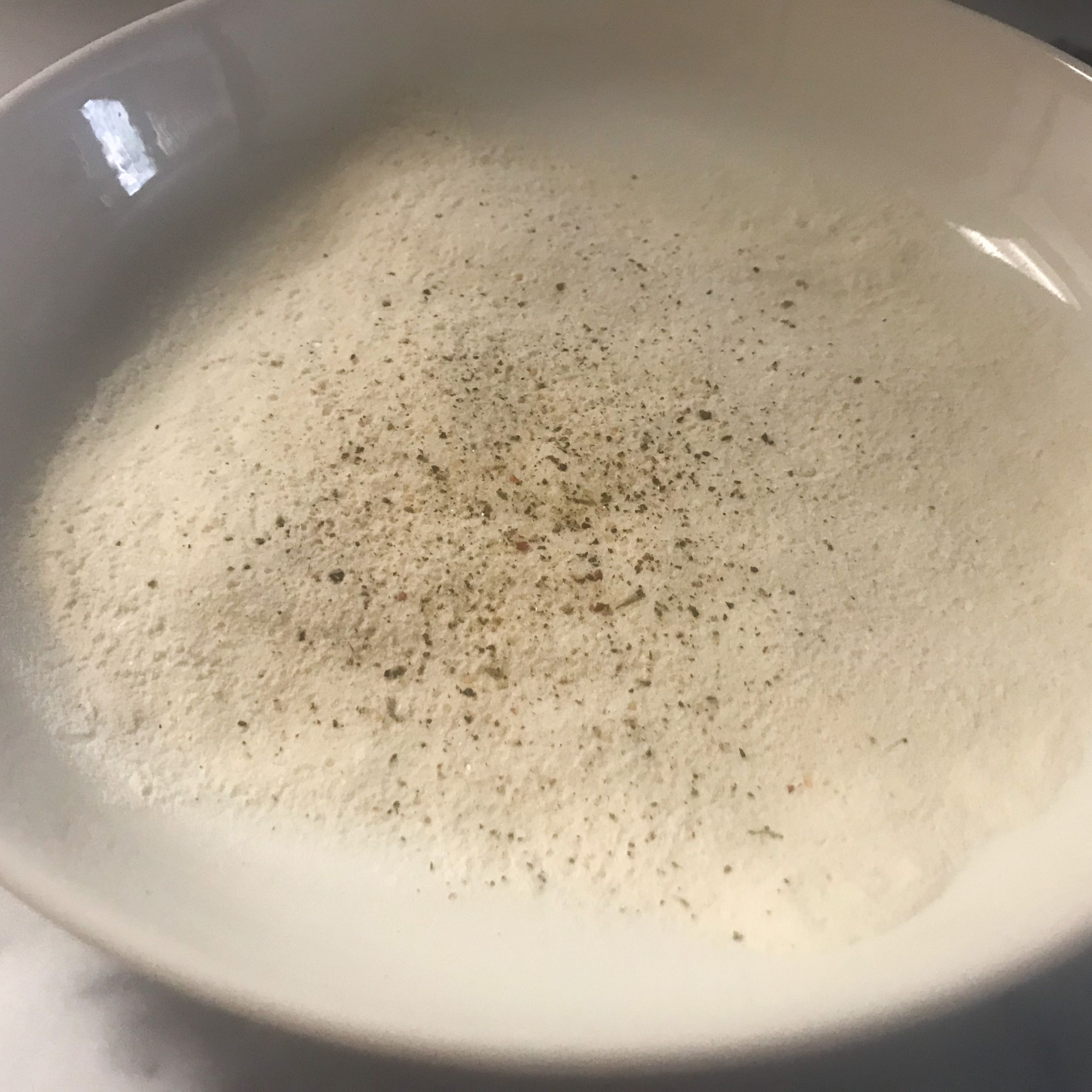 wondra flour, salt and pepper in a bowl