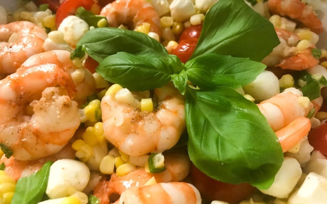 Shrimp Summer Corn and Tomato Salad in bowl