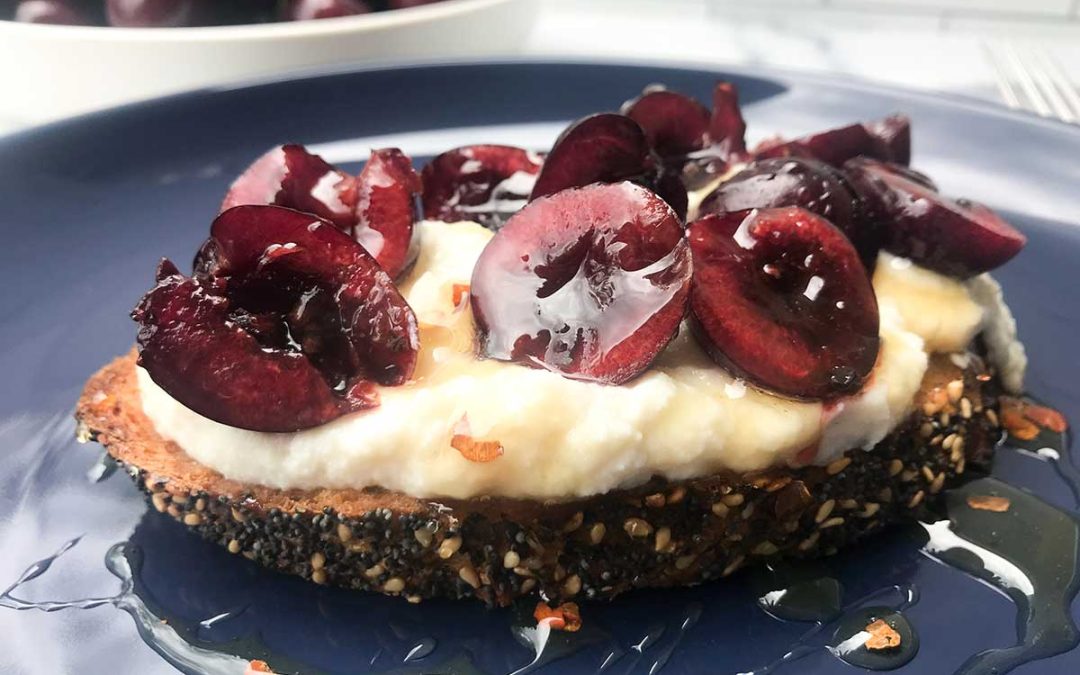 Whipped Ricotta Toast with Cherries and Hot Honey