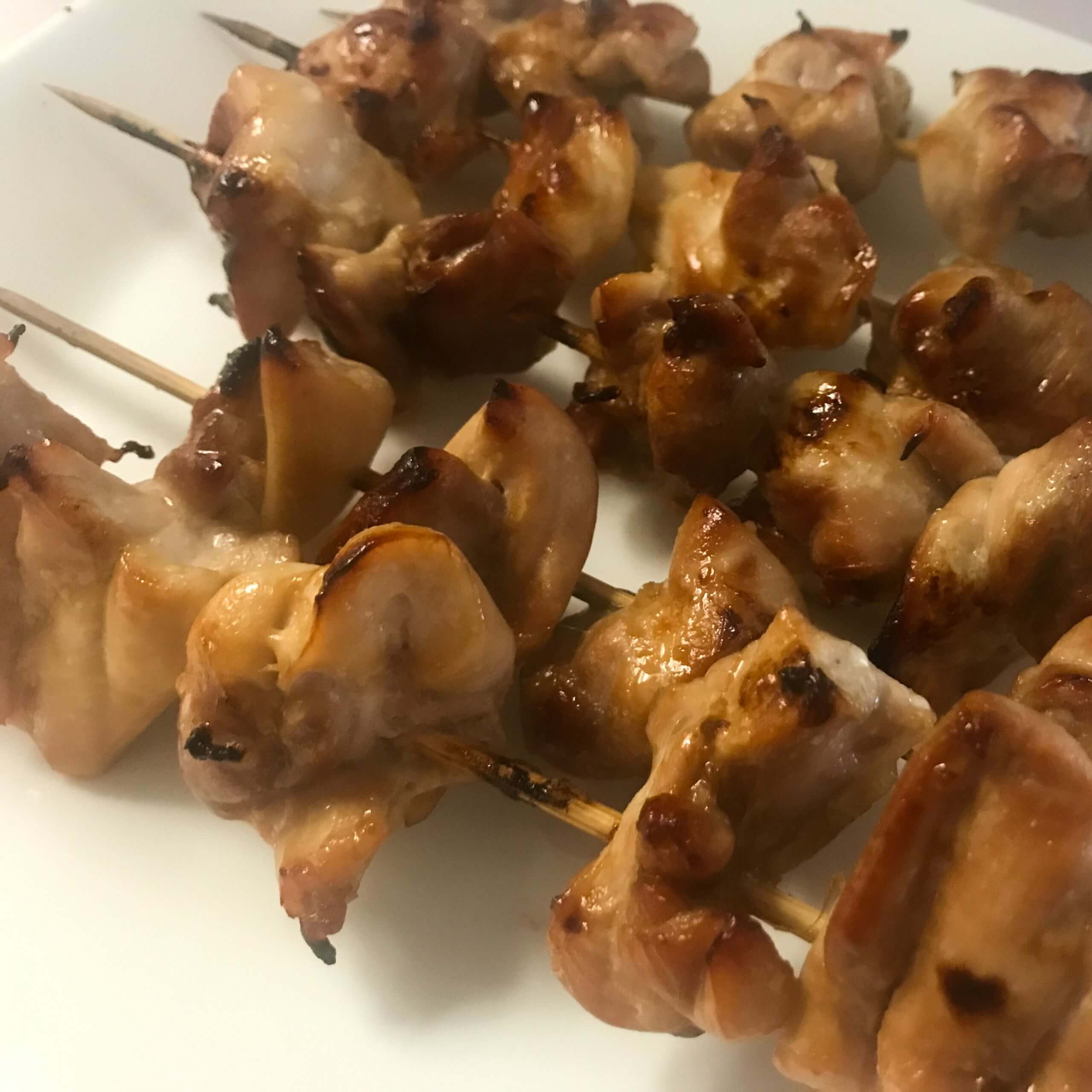 cooked chicken yakitori on skewers