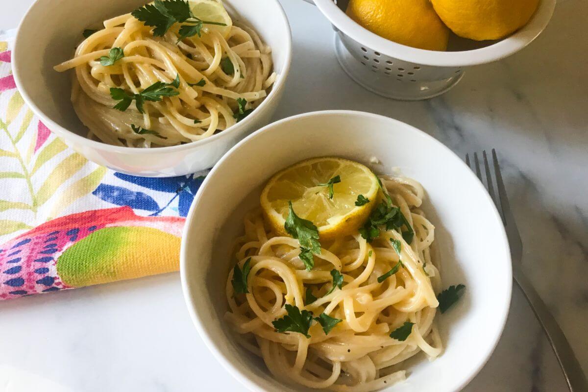 lemon pasta in bowls | My Curated Tastes