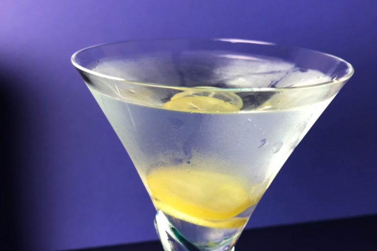 Limequat vodka martini in a glass
