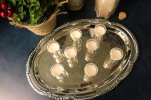 tray of glasses of Irish cream.