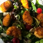 Raspberry and Lemon Salad with Crispy Chicken Croutons.